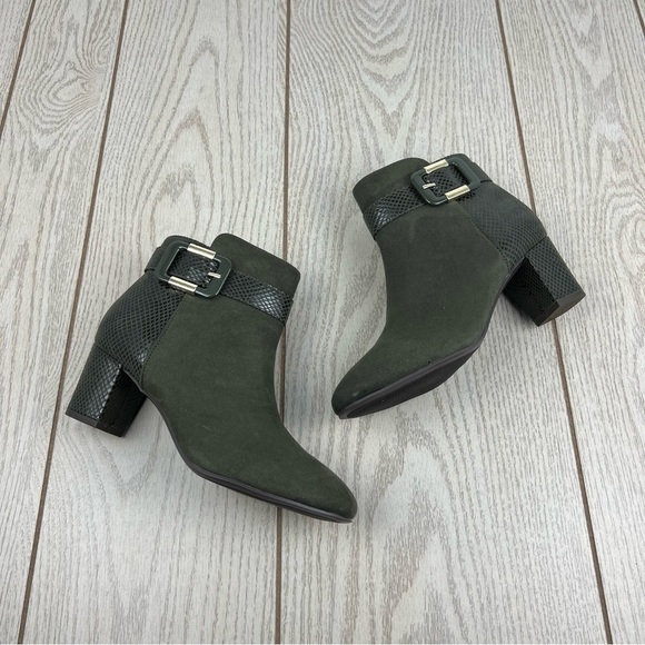 Karen Scott Women's Ivyy Mixed-Media Buckle Booties 7W Olive Green $70 - Picture 3 of 9